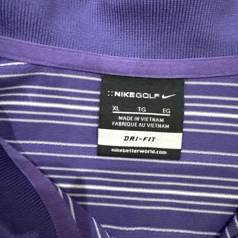 Nike Golf Men's Dri Fit Polo Size XL Purple/White Stripe Short Sleeve